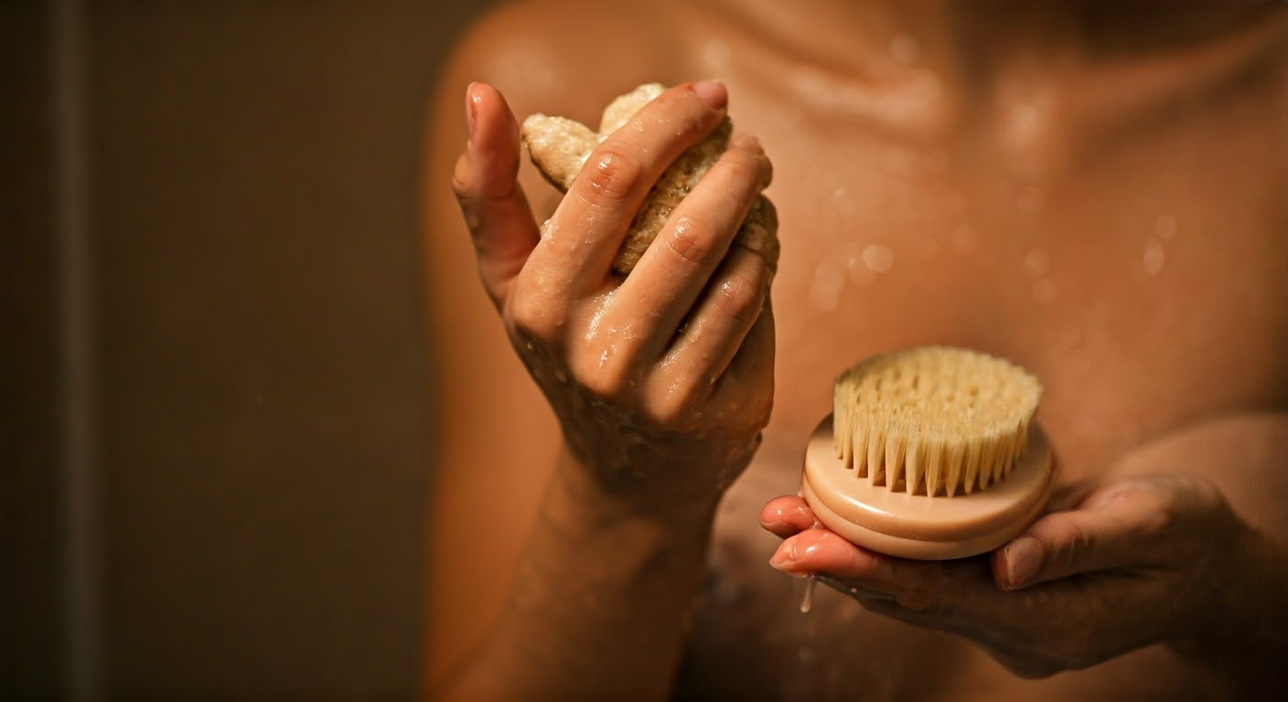 Exfoliating skin in the shower